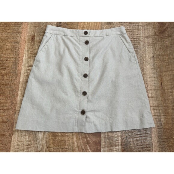 J. Crew Women's Beige Button Front Skirt A Line Linen Blend Career 4 - Picture 1 of 12